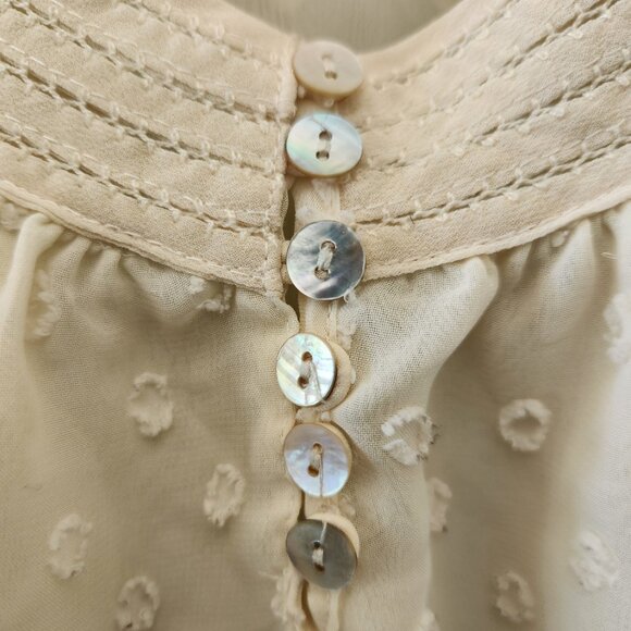 Women Sheer Ivory Top Blouse With 6 Pearl Button 3/4 Sleeve Size S - Picture 3 of 9